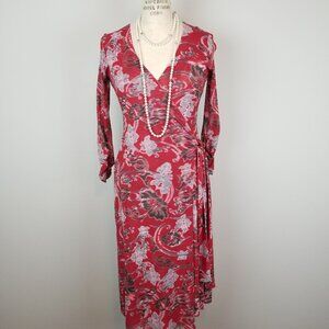 Red Nylon Mesh Wrap Dress by Kokoon w/ Grey Floral Detail Ladies Size Small